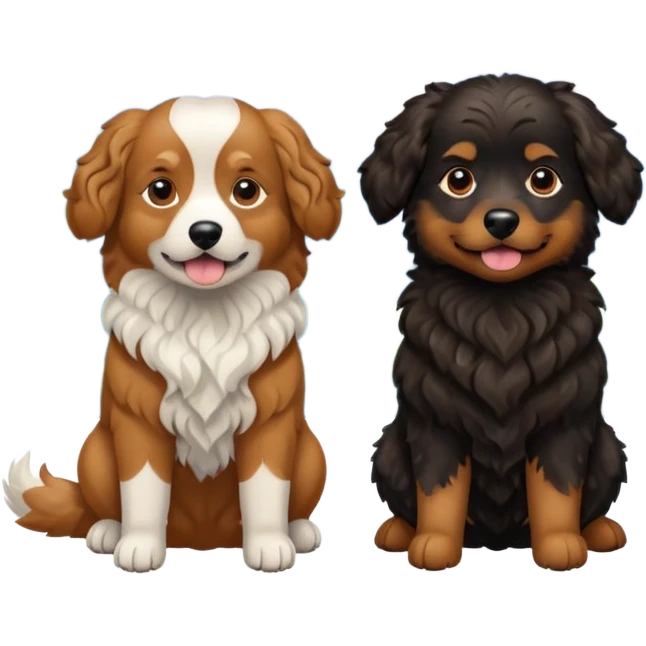 two dogs with wavy hair, one black and one brown with mountains emoji