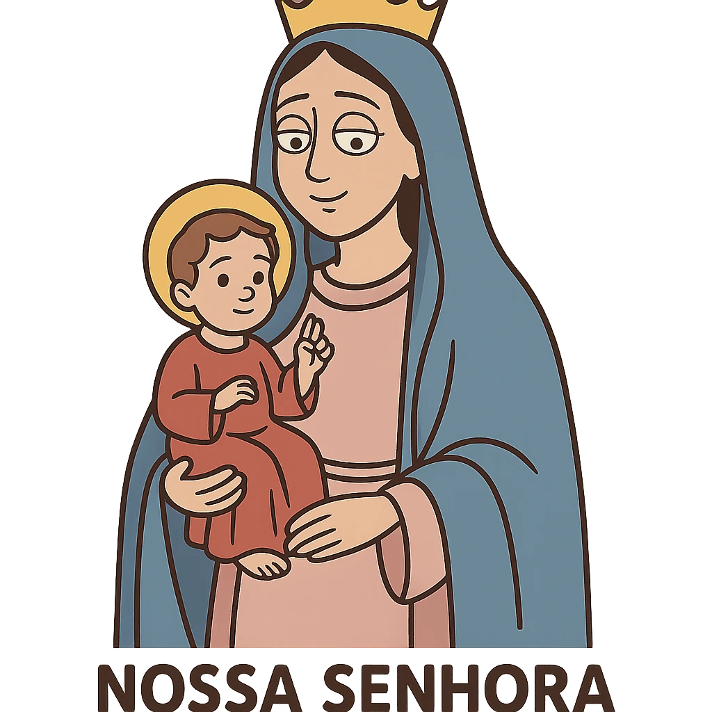 Nossa Senhora da Abadia, cartoon style, simple lines and soft colors emoji