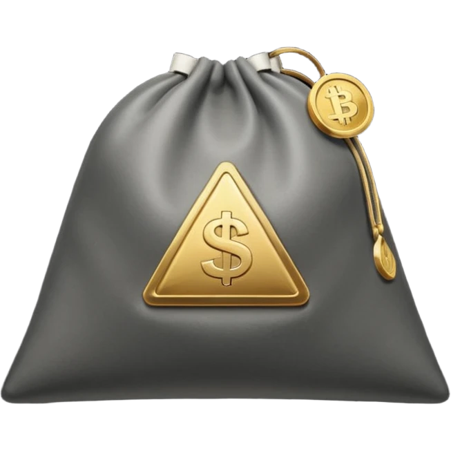 bag of money with a classic video play button (white triangle on dark circle), coins at the side, no dollar sign emoji