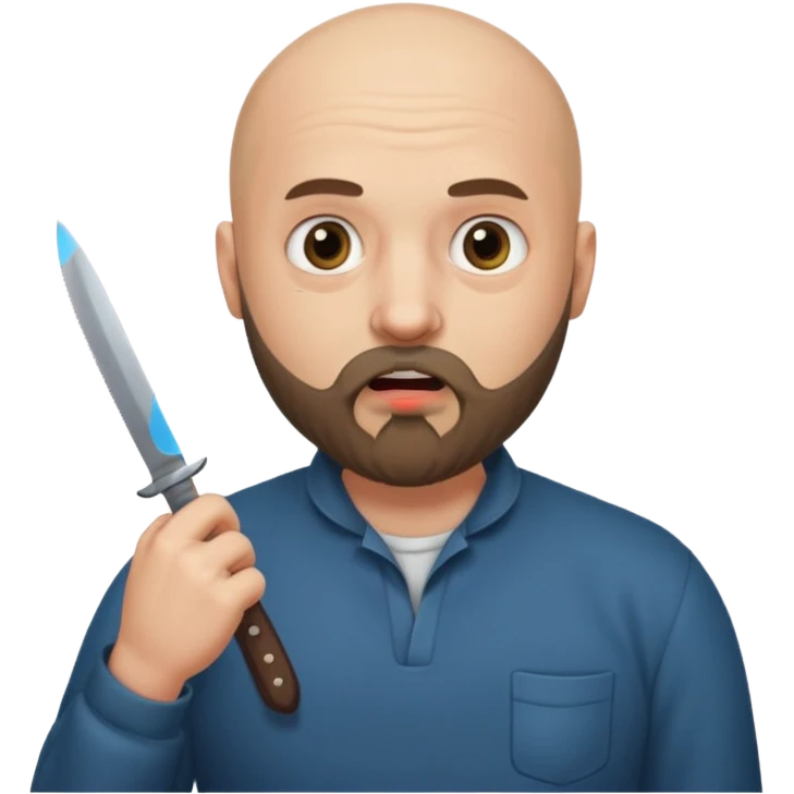 Bald man with a beard with bulging eyes holding a knife to his throat  emoji