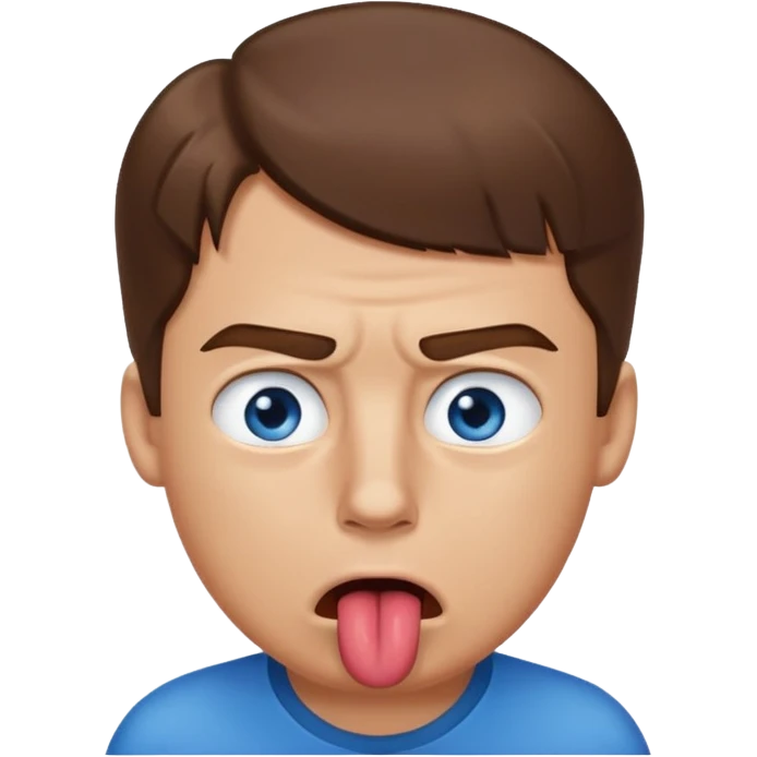 Un gars blanc brun au yeux bleu qui tire la langue sur le coter de la bouche et regarde mal emoji