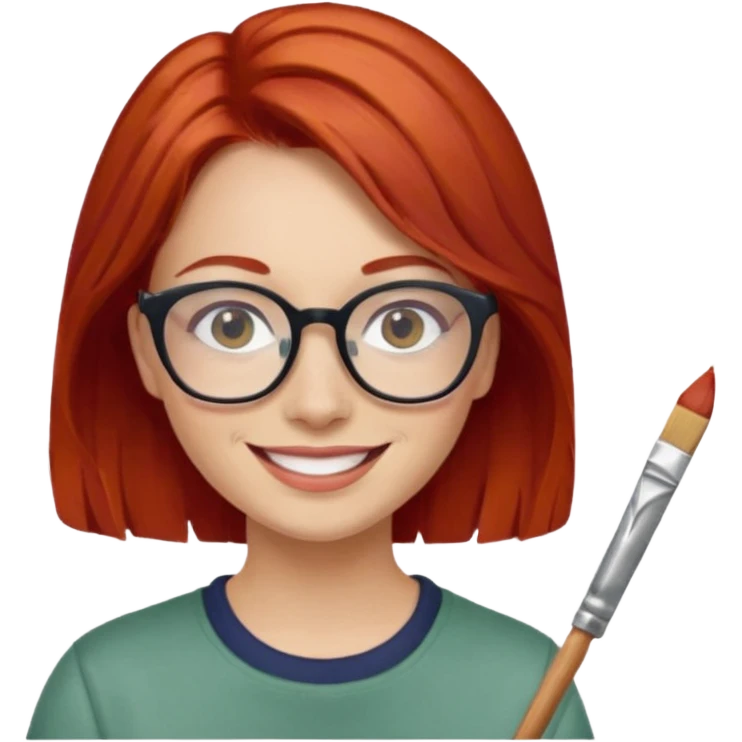 Painting Hold. Women painting smilling   Cheveux roux lunette emoji