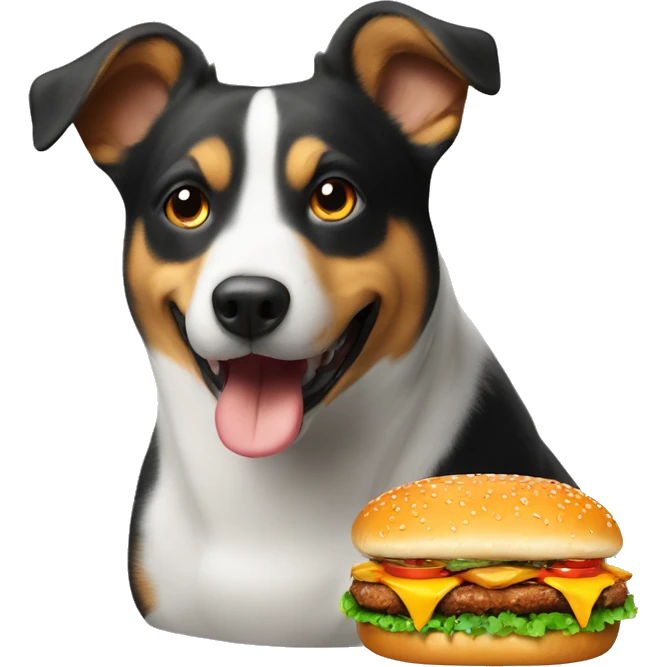 Dog eating ￼burger with chicken on its back emoji