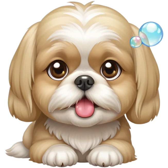 Blonde Shih tzu blowing bubbles from its mouth emoji