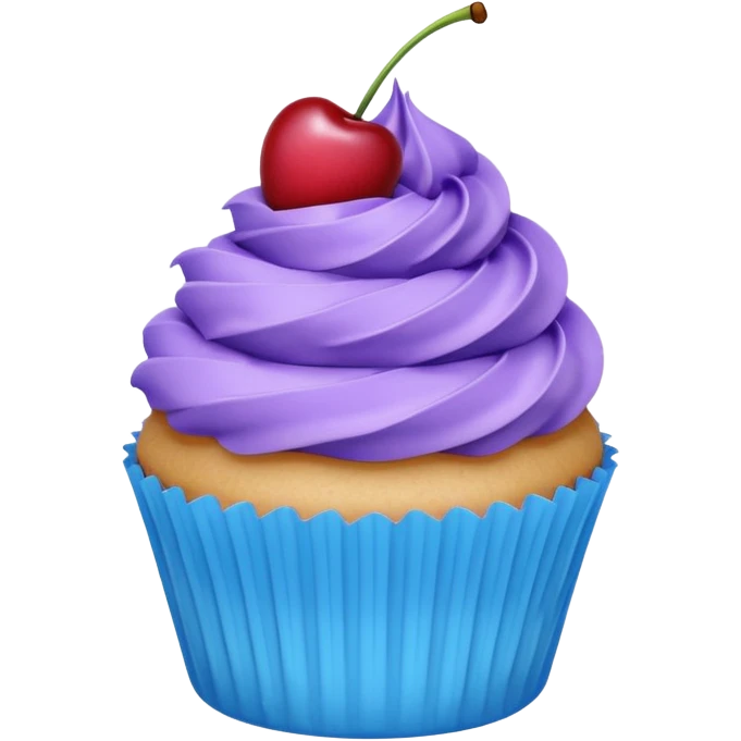 Cupcake: blue cream, purple paper with cherry on top emoji