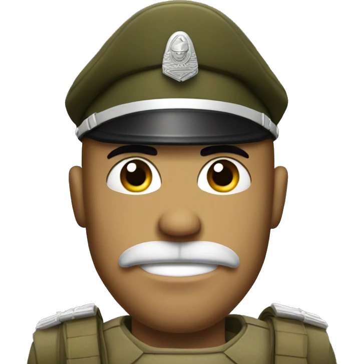 soldier with a square mustache with mad eyebrows with his hand up emoji