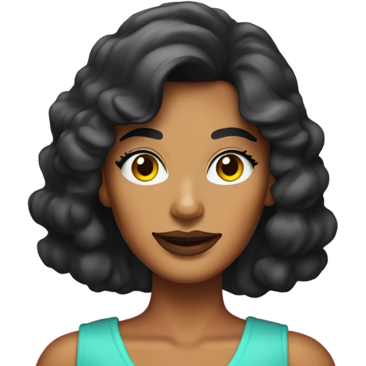 Tanned woman with black hair dressed in 1980s hair, makeup, and neon attire  emoji