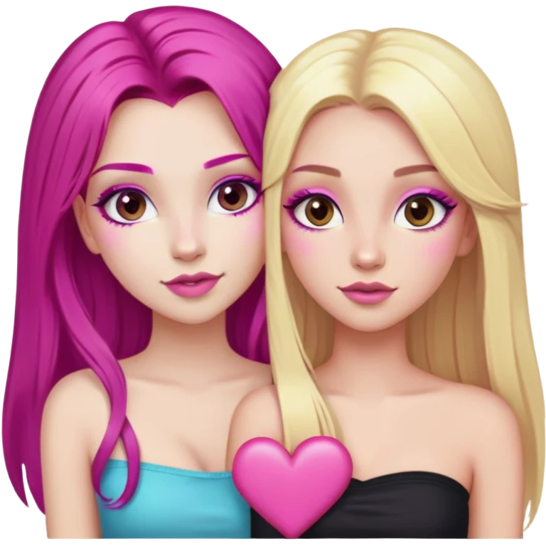 gorgeous long lashes pale girl with long magenta hair latina makeup next to a gorgeous blonde girl with blonde hair brown eyes and a light pink heart above them both wearing tube tops emoji