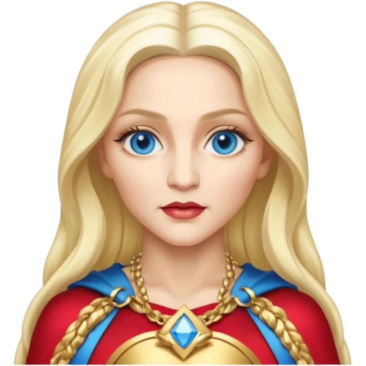Madonna with blue eyes, long platinum blonde hair, gold outfit emoji