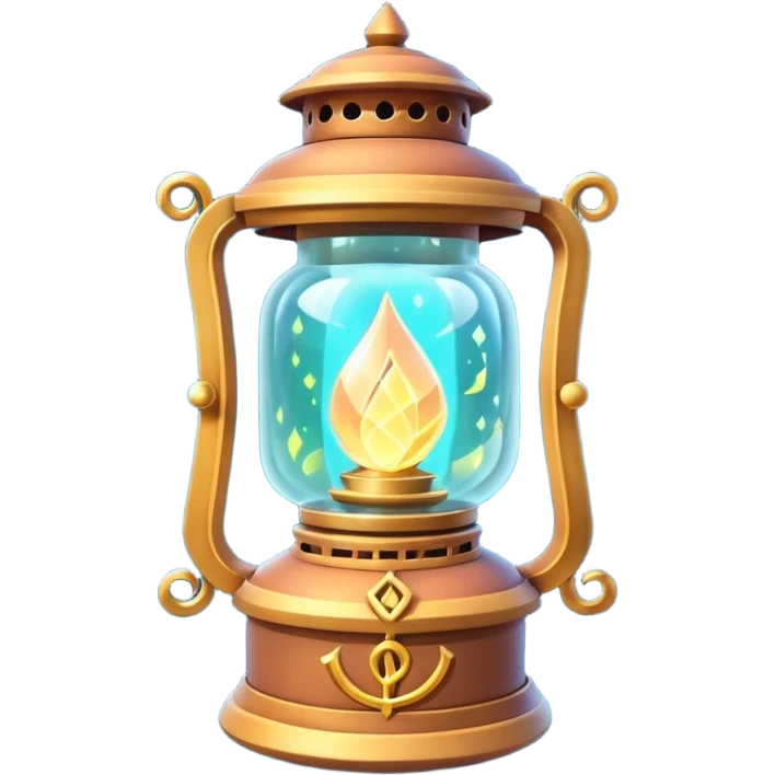 enchanted lantern object icon, strong magical glow, floating runes and sparkles, mystical light swirling inside the lantern, fantasy magic aura, 3D cartoon, mobile game icon style, centered, clean background, no text, no watermark emoji