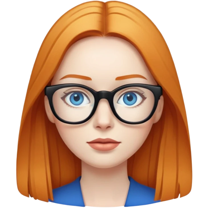 woman with pale skin, ginger straight hair, black glasses, blue eyes emoji