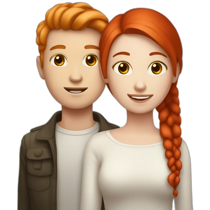 Couple. Non binary pale person with red hair love pale man with brown hair emoji