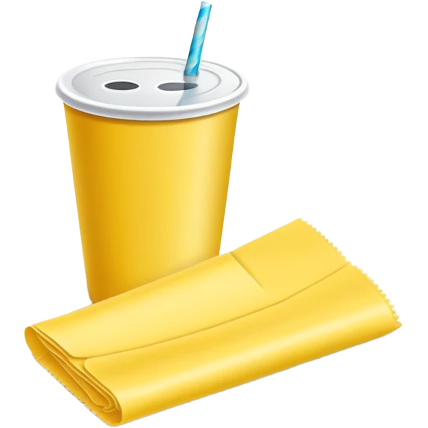 napkins, soda straws, yellow disposable cup emoji