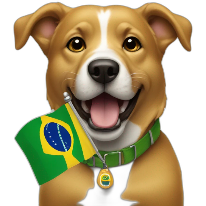 a caramel dog holding a brazilian flag emoji