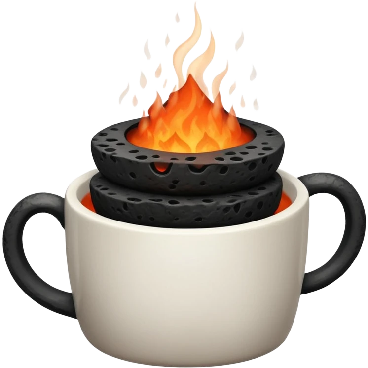 a cup with three stacked lava stones and a hint of steam for perfuming the ambient emoji