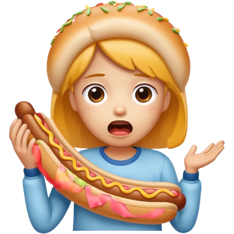 kawaii pleading face with hot dog in mouth struggling emoji