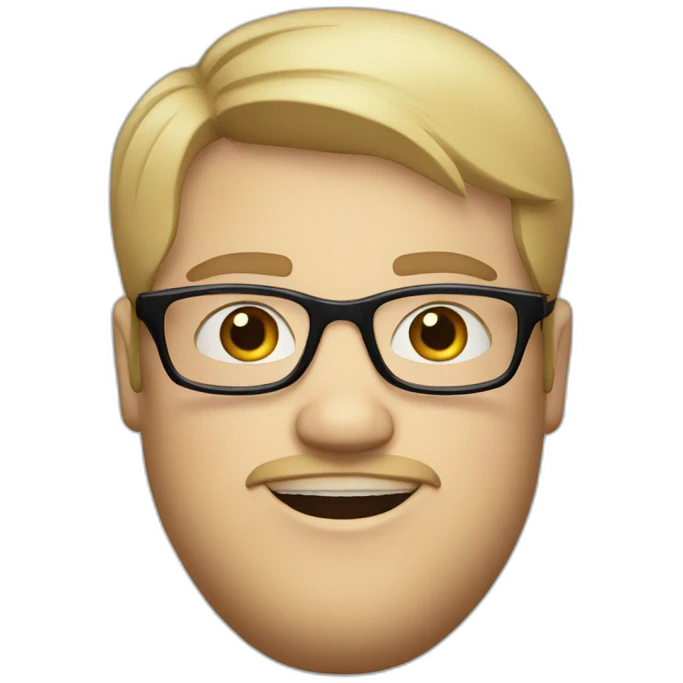 Young chubby white man with straight blond hair, glasses and little beard and blue eyes emoji
