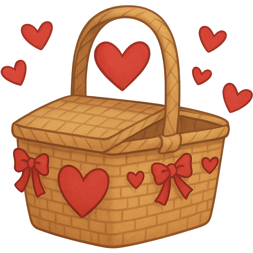 romantic picnic basket with hearts, no background emoji