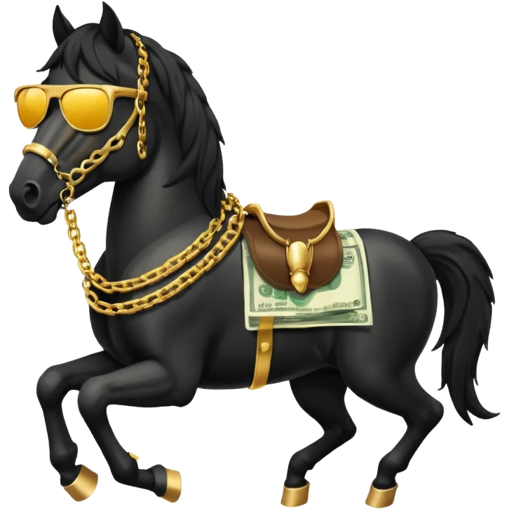 Black Horse looks gangster with Golden chains, sunglasses and Holds money emoji