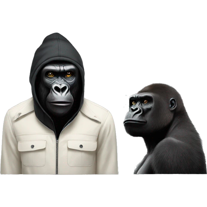 a gorilla in a ski mask behind a black mamba. emoji