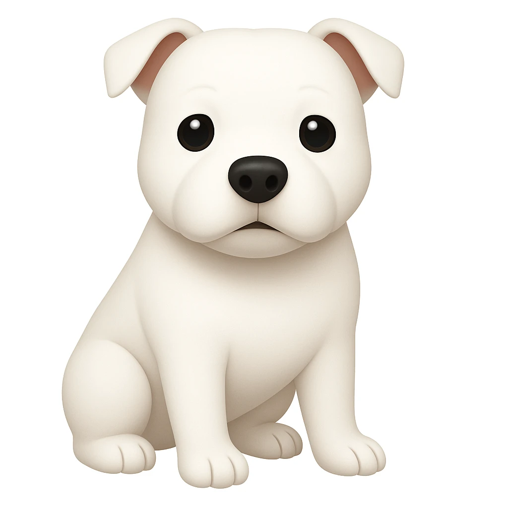 Create an emoji style illustration of a Staffordshire Bull Terrier in white color. The style should resemble apple style emojis with concise details and no text. emoji
