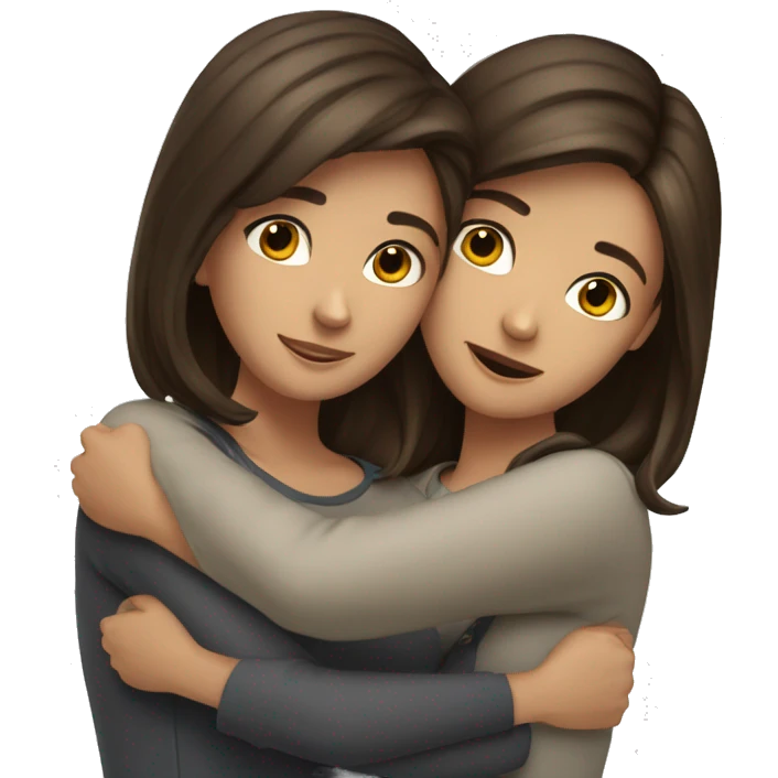 Two brunette best friends hugging one with short hair one with long hair girs emoji