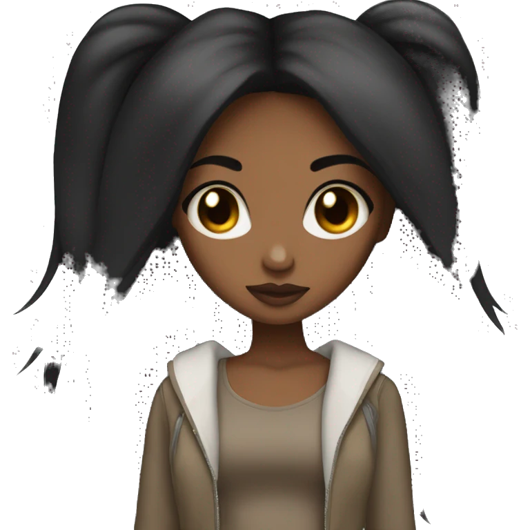 Brown skin black girl , long straight black hair , baddie emoji