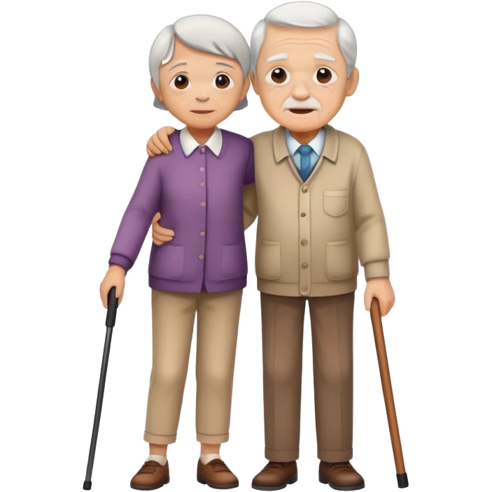 a child supporting an elderly person with a cane, warm and respectful emoji