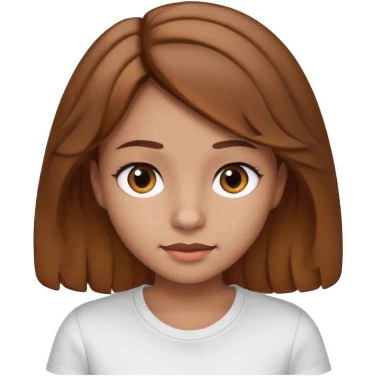 Create an emoji of a girl with little wavy hair, light brown, dark brown eyes, with a slightly glued white T-shirt, a slightly rounded nose, medium mouth, brown skin emoji