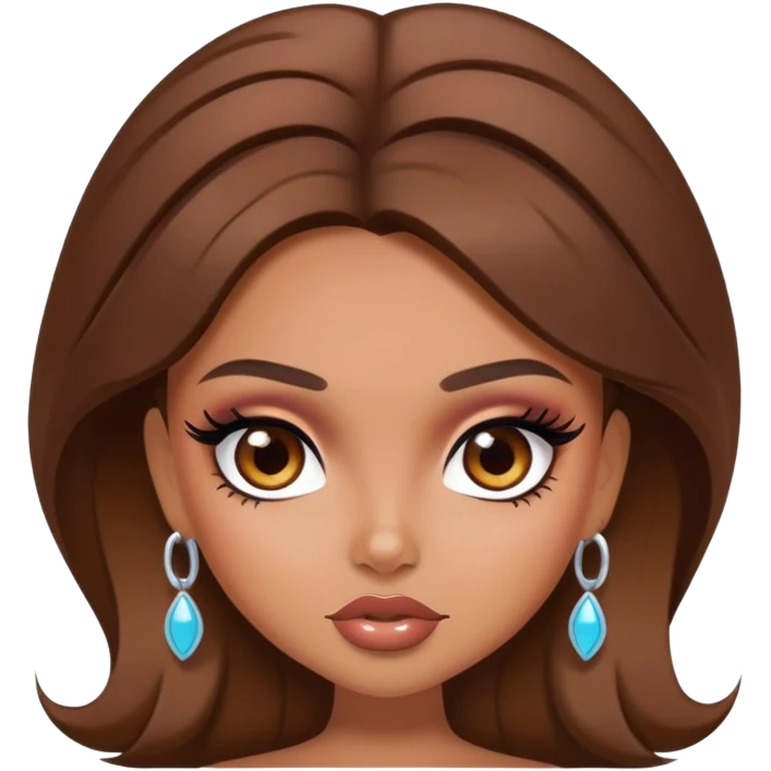 pretty bratz baddie, brown hair, brown eyes,  with makeup emoji
