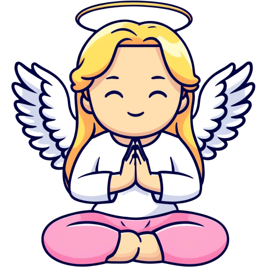 woman with long blonde hair as an angel meditating with pink cufflinks in her hair emoji