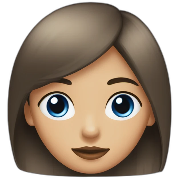 Chica ojos azules, pelo negro liso con flequillo recto corte tipo chelsea emoji
