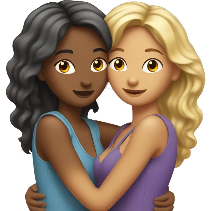 Two female best friends hugging each other, coquette style emoji