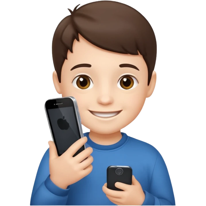little kid smiling with a phone emoji