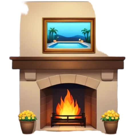 A fireplace by a pool at night emoji