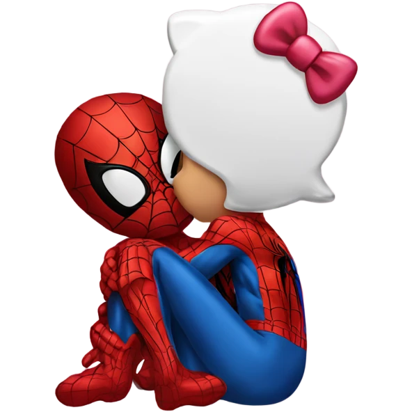 spiderman kissing hello kitty emoji