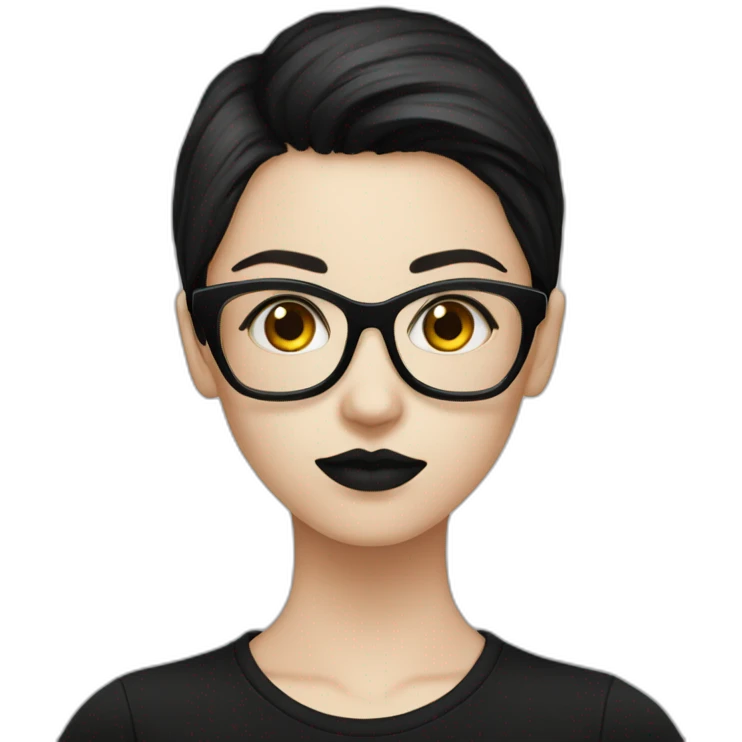 Standing-white-goth-girl-dark-hair-with-glasses-black-tshirt emoji