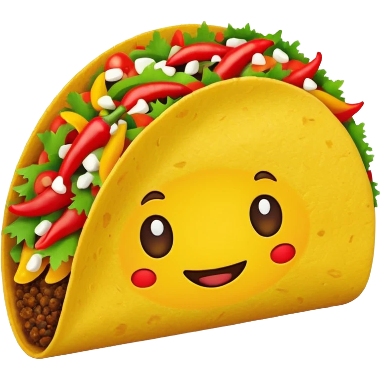 Mexican cuisine humanless avatar in bright emoji-style illustration. Taco with peppers, colorful palette, simple shapes, flat design, festive and bold. emoji