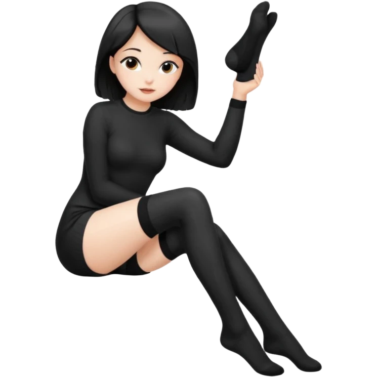 Cute girl, black thigh high sock, sitting, legs out, sexy emoji
