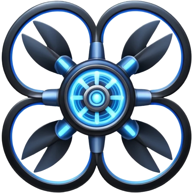 A Discord emoji of a black iron mechanical propeller or anchor with glowing blue energy lines. Steampunk-gothic fusion, high visibility, white background. emoji