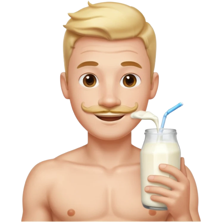 Shirtless gay male with milk mustache emoji