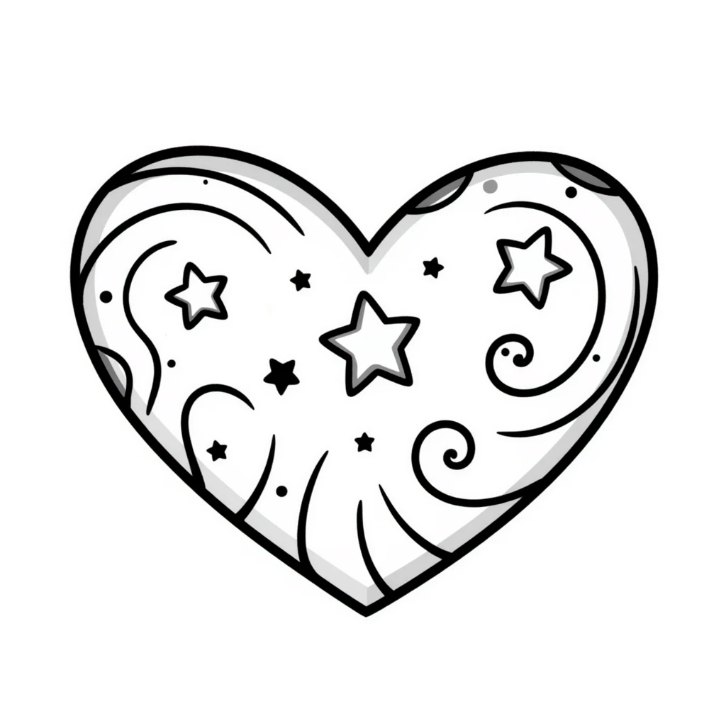 hand drawn heart with stars and swirls, doodle style emoji