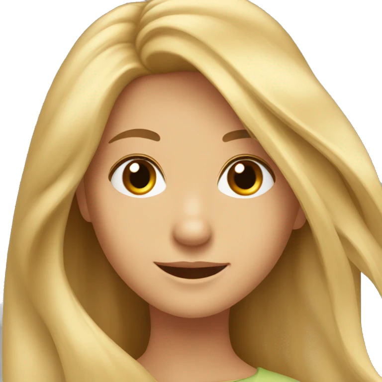 a girl with long blonde hair in the wind with long and brown eyes happy emoji