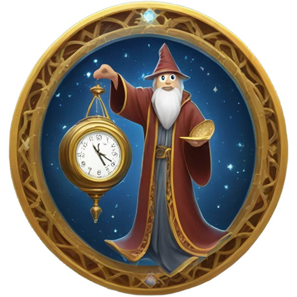 wizard holding a big clock emoji