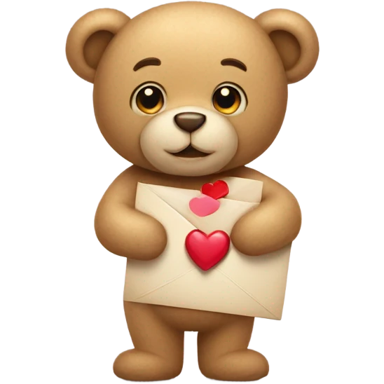 beige teddy bear teddy with an envelope and a heart in his hands emoji