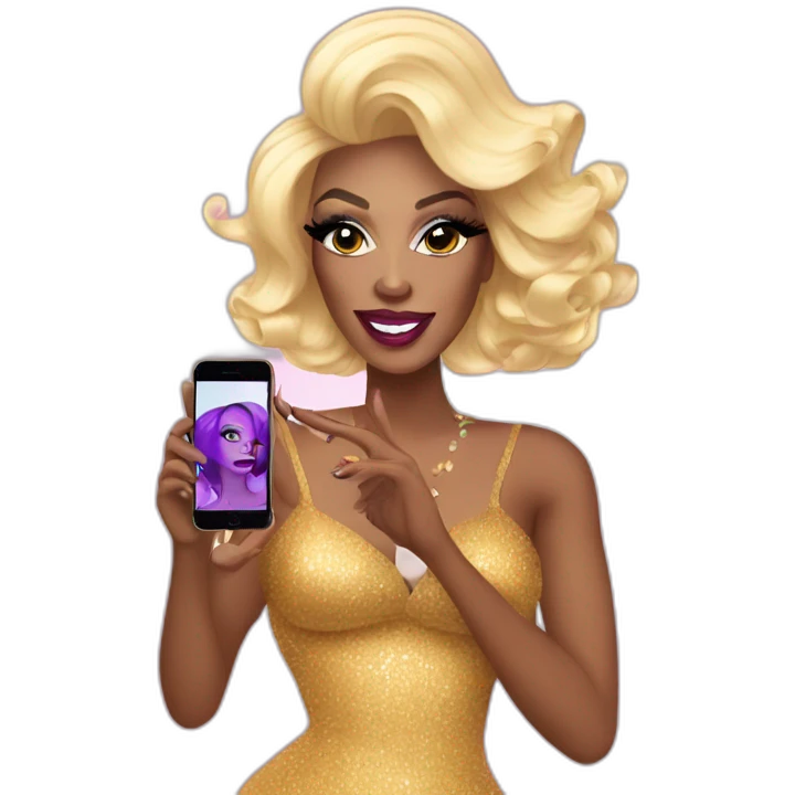 Drag queen making a selfie with an iPhone emoji
