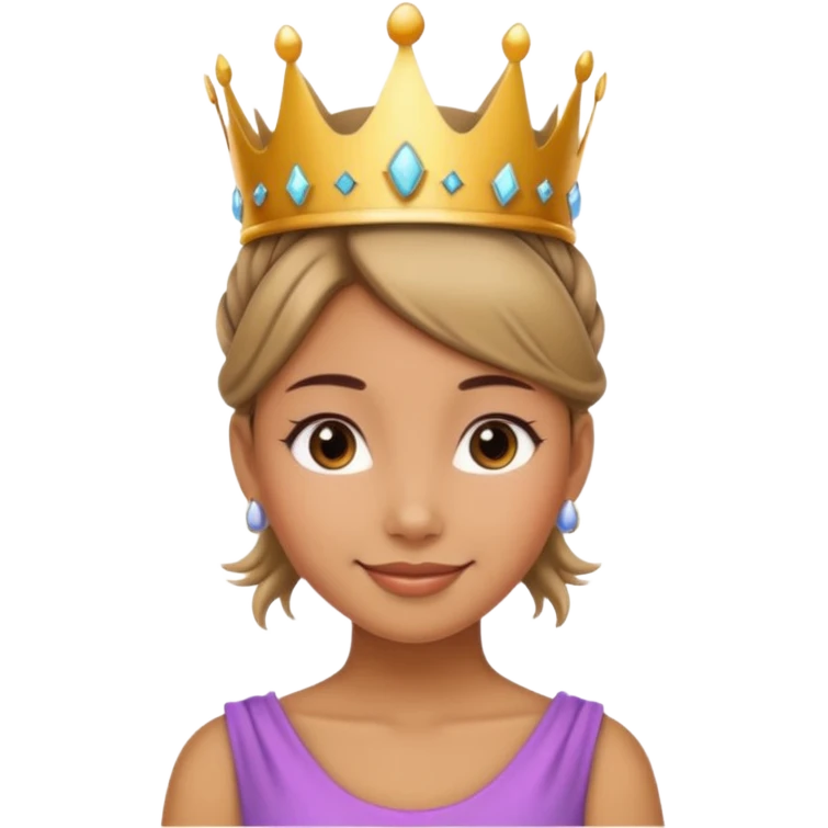 tạo cho tôi 1 cô gái da hơi ngăm đen đội vương miện và búi tóc emoji