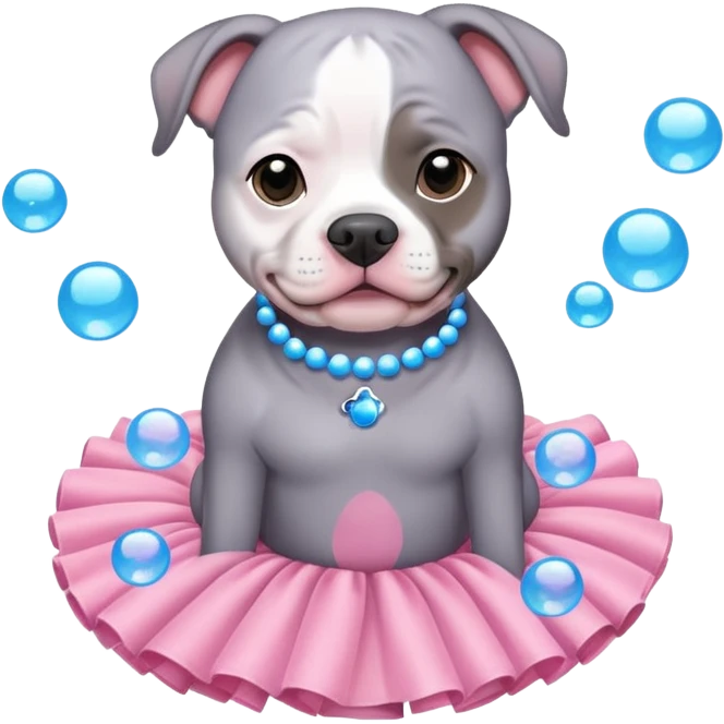 Grey Pibble in a tutu , surrounded by blue bubbles  emoji
