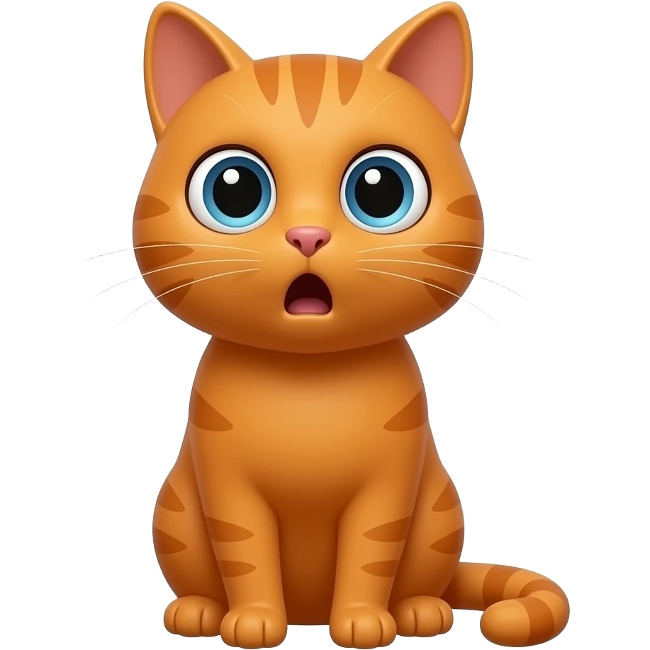 A little orange cat standing up like a little person, looking shocked. All his body is dark orange. emoji