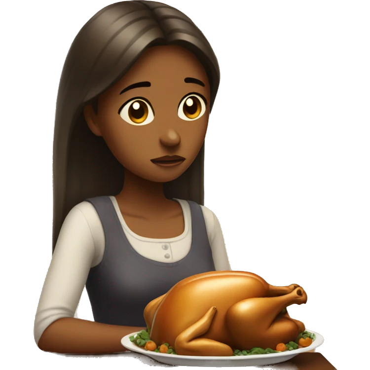 sad girl with thanksgiving food emoji